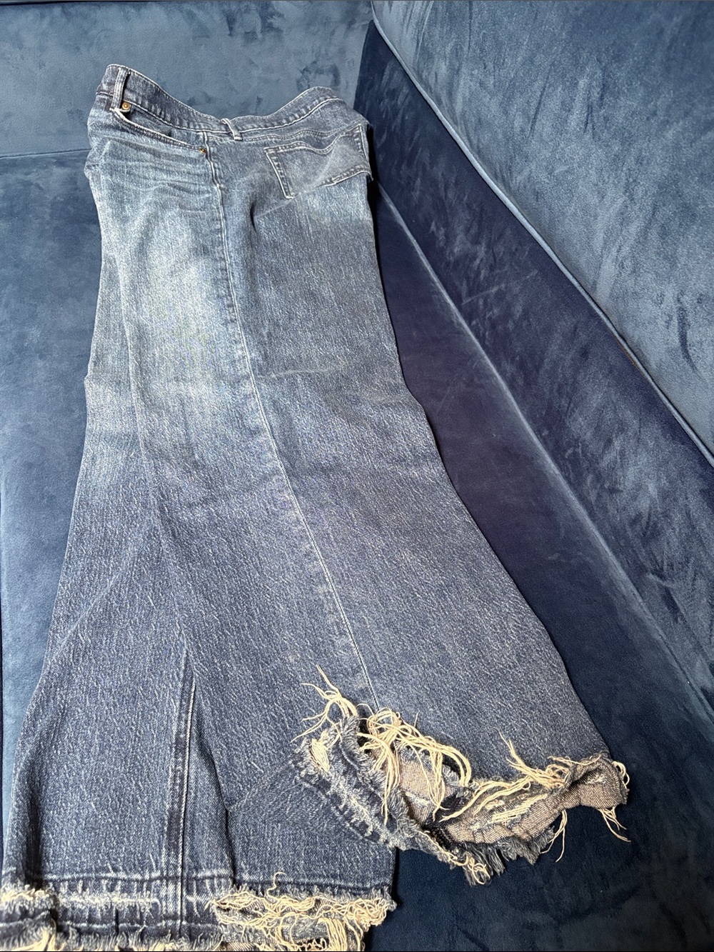 LOFT Dark Blue Flared Distressed Hem Jeans